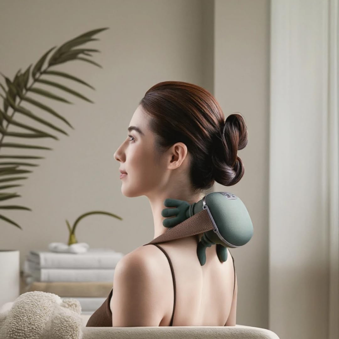 Bionic Heated Neck & Back Massager – 4D Deep Tissue Shiatsu Massage (Green)