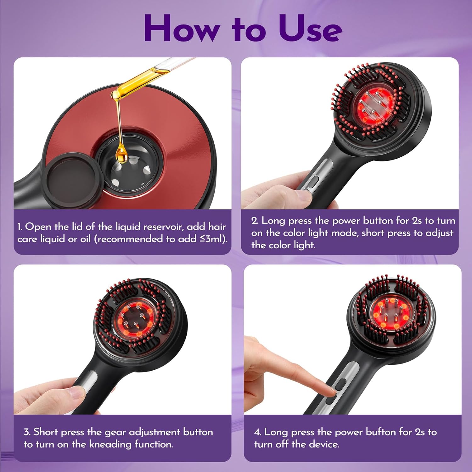 Electric Scalp Massager Brush with Oil Applicator – Waterproof Hair Growth Comb