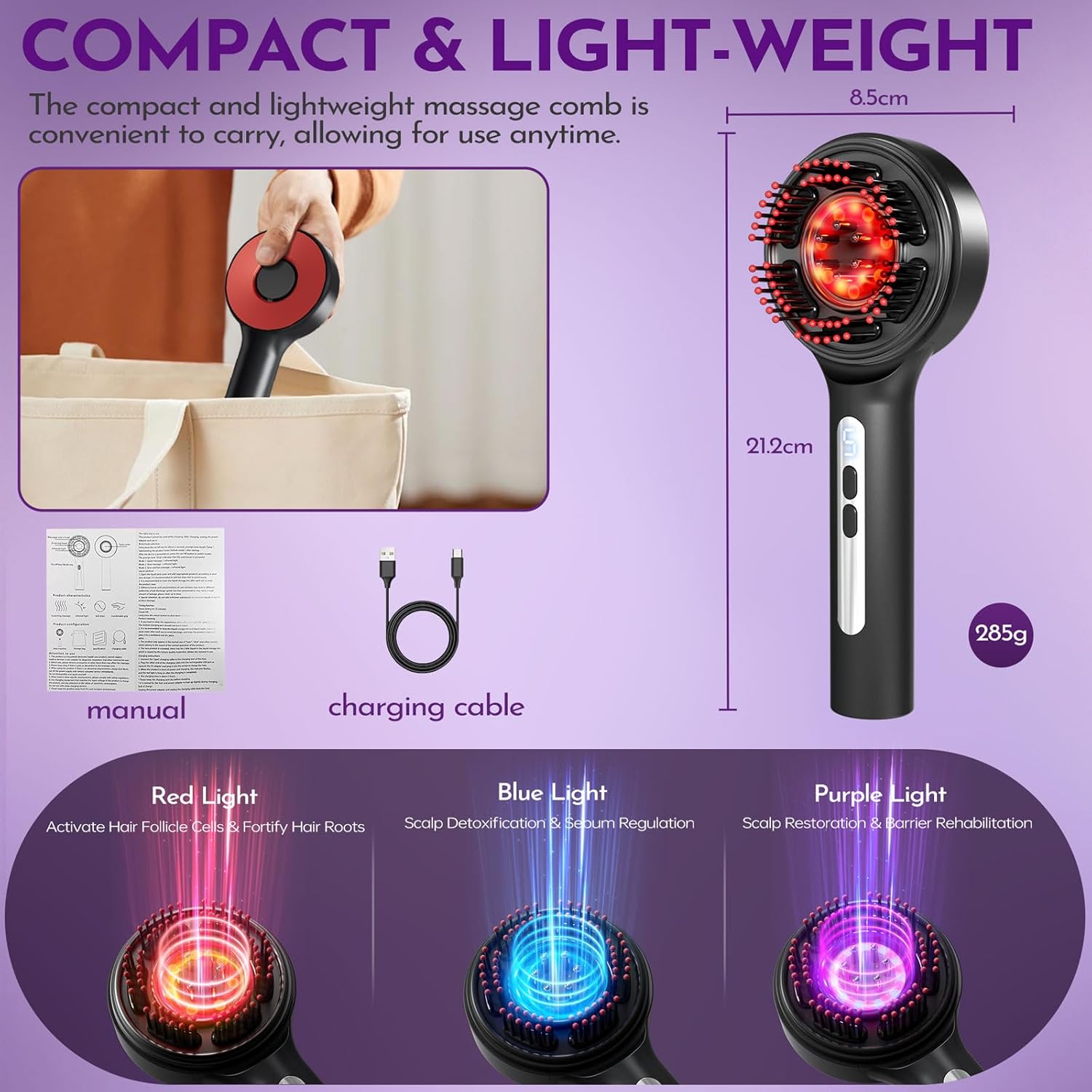 Electric Scalp Massager Brush with Oil Applicator – Waterproof Hair Growth Comb
