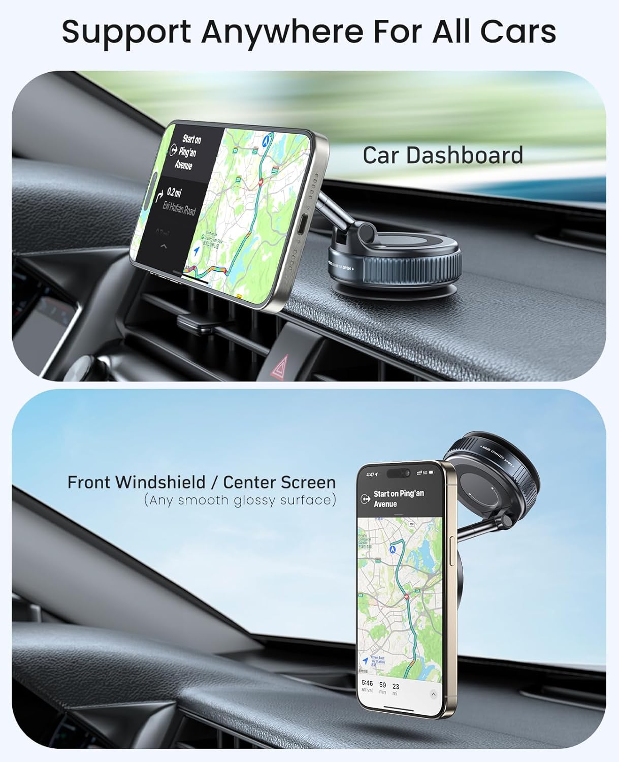 Magnetic Suction Cup Phone Mount for MagSafe – 360° Foldable Car Phone Holder for iPhone 17/16/15/14/13/12 Series