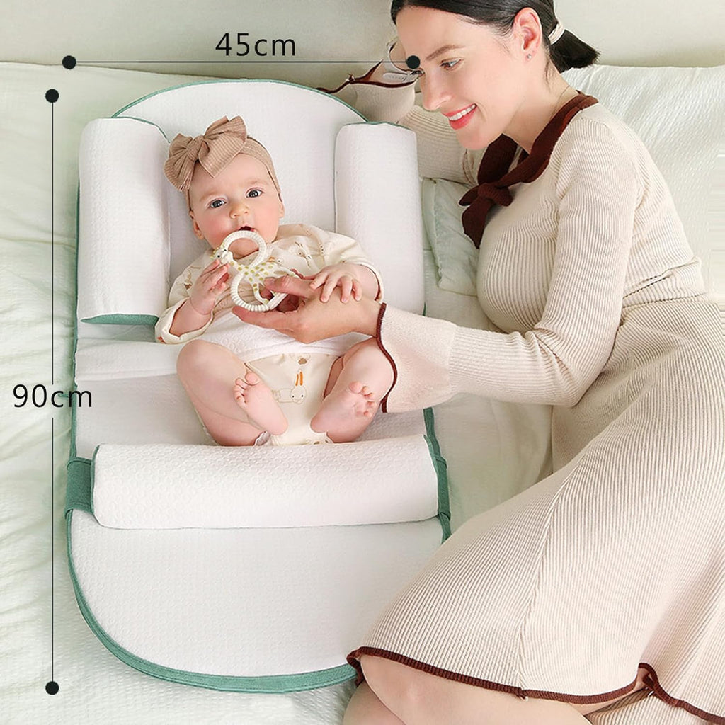 Beauenty Baby Lounger, Baby Sleeping Nest, Anti-Reflux Pillow, 0-30° Height Adjustable Travel Crib, Relieves Vomiting Milk, Washable,Breathable Fabric,Travel Crib for Newborns & Infants (Brown) (A)