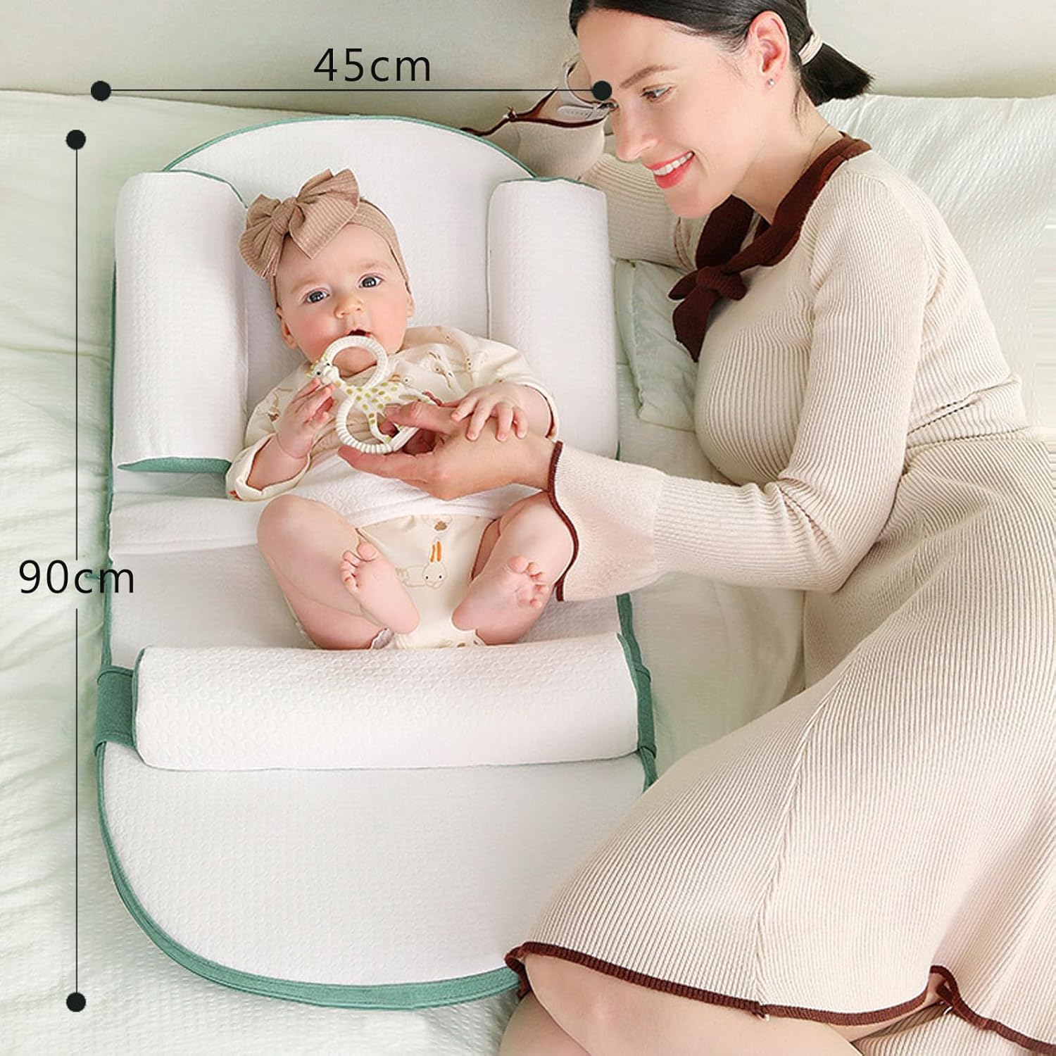 Beauenty Baby Lounger, Baby Sleeping Nest, Anti-Reflux Pillow, 0-30° Height Adjustable Travel Crib, Relieves Vomiting Milk, Washable,Breathable Fabric,Travel Crib for Newborns & Infants (Brown) (A)