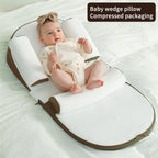 Beauenty Baby Lounger, Baby Sleeping Nest, Anti-Reflux Pillow, 0-30° Height Adjustable Travel Crib, Relieves Vomiting Milk, Washable,Breathable Fabric,Travel Crib for Newborns & Infants (Brown) (A)