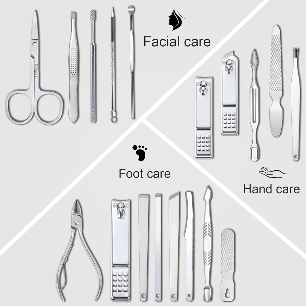 Nail Clippers Set Fingernail and Toenail Clipper Cutters, Manicure Pedicure Kit 18 Pieces Stainless Steel Professional Grooming Kits, Nail Care Tools with Luxurious Travel Case