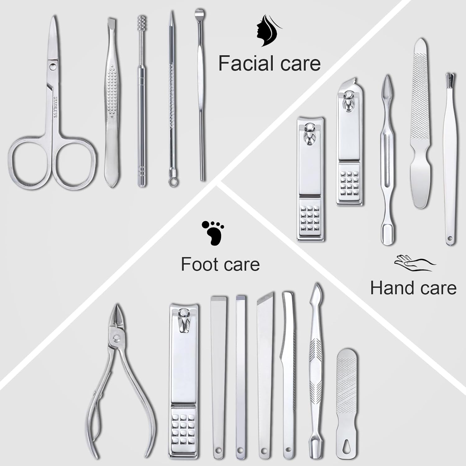 Nail Clippers Set Fingernail and Toenail Clipper Cutters, Manicure Pedicure Kit 18 Pieces Stainless Steel Professional Grooming Kits, Nail Care Tools with Luxurious Travel Case