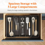 Cutlery Tray for Drawers, Large Kitchen Utensil Holder, Expandable to 57cm, Depth 38cm, Drawer Organizer, Plastic Cutlery Holder for Knives/Forks, Black