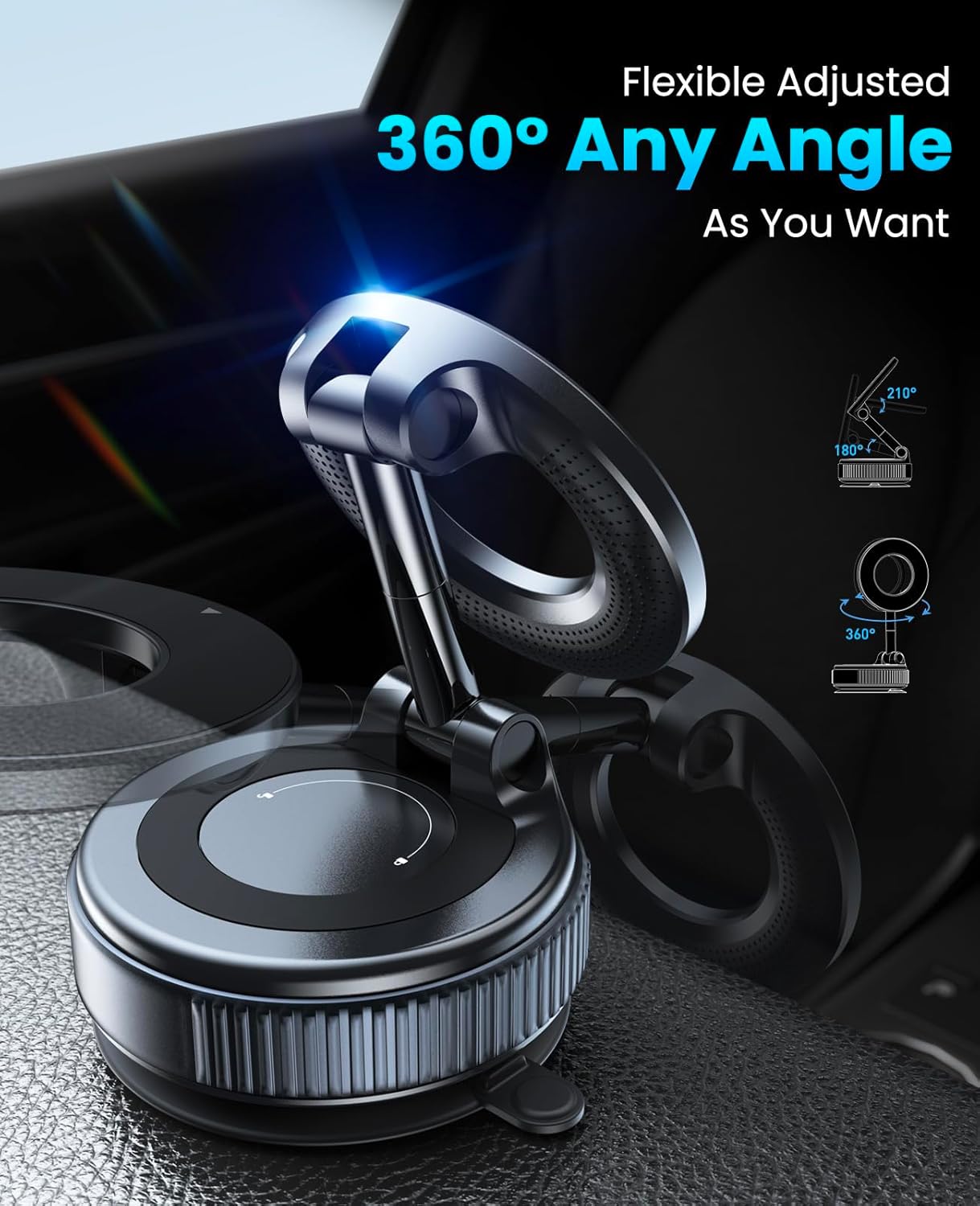 Magnetic Suction Cup Phone Mount for MagSafe – 360° Foldable Car Phone Holder for iPhone 17/16/15/14/13/12 Series