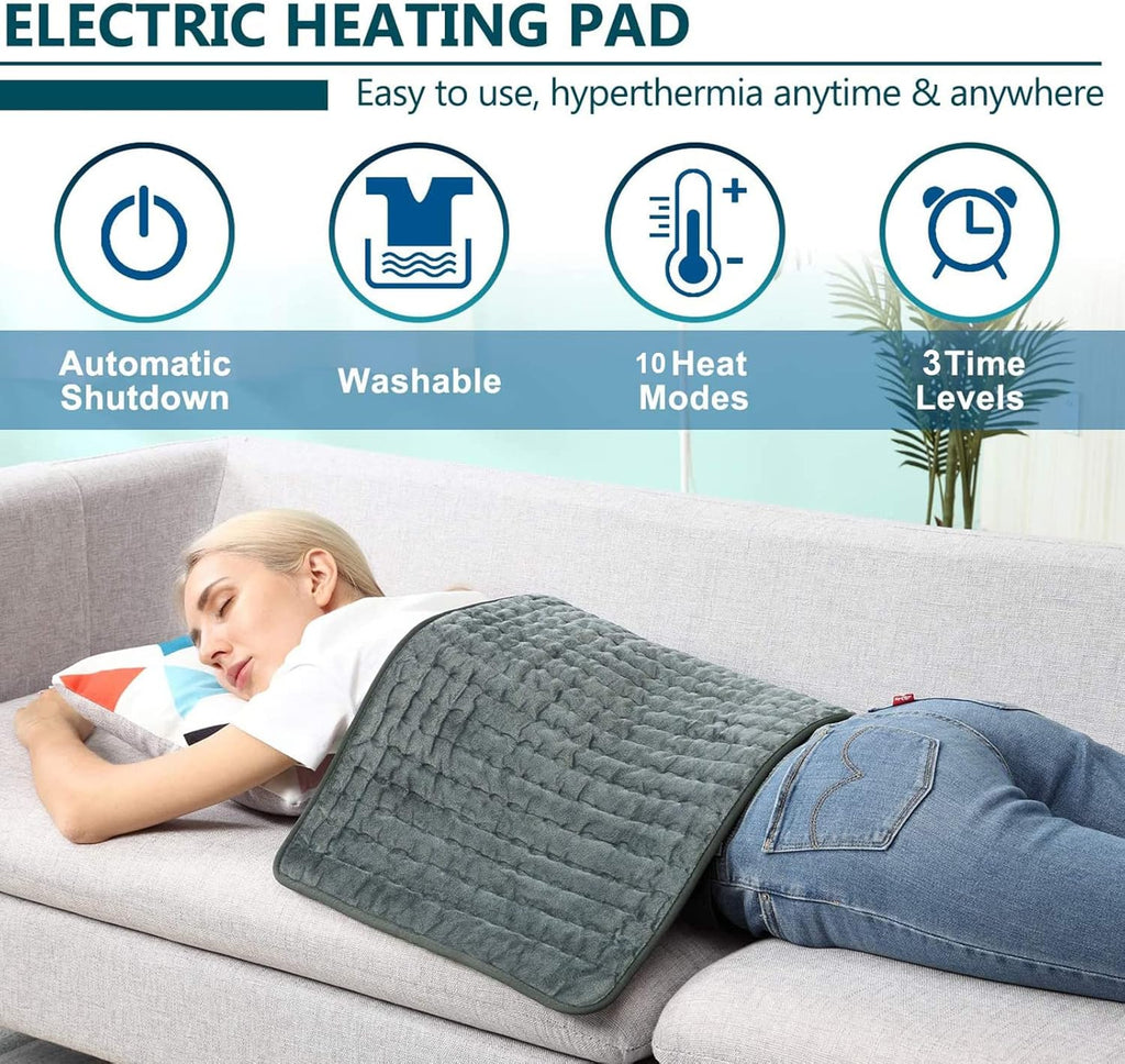 Prosight Heating Pad, Electric Heat Pad For Back Pain And Cramps Relief Fast With 10 Settings Auto Shut Off Machine Washable 12" X 24"