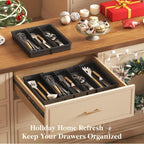 Cutlery Tray for Drawers, Large Kitchen Utensil Holder, Expandable to 57cm, Depth 38cm, Drawer Organizer, Plastic Cutlery Holder for Knives/Forks, Black