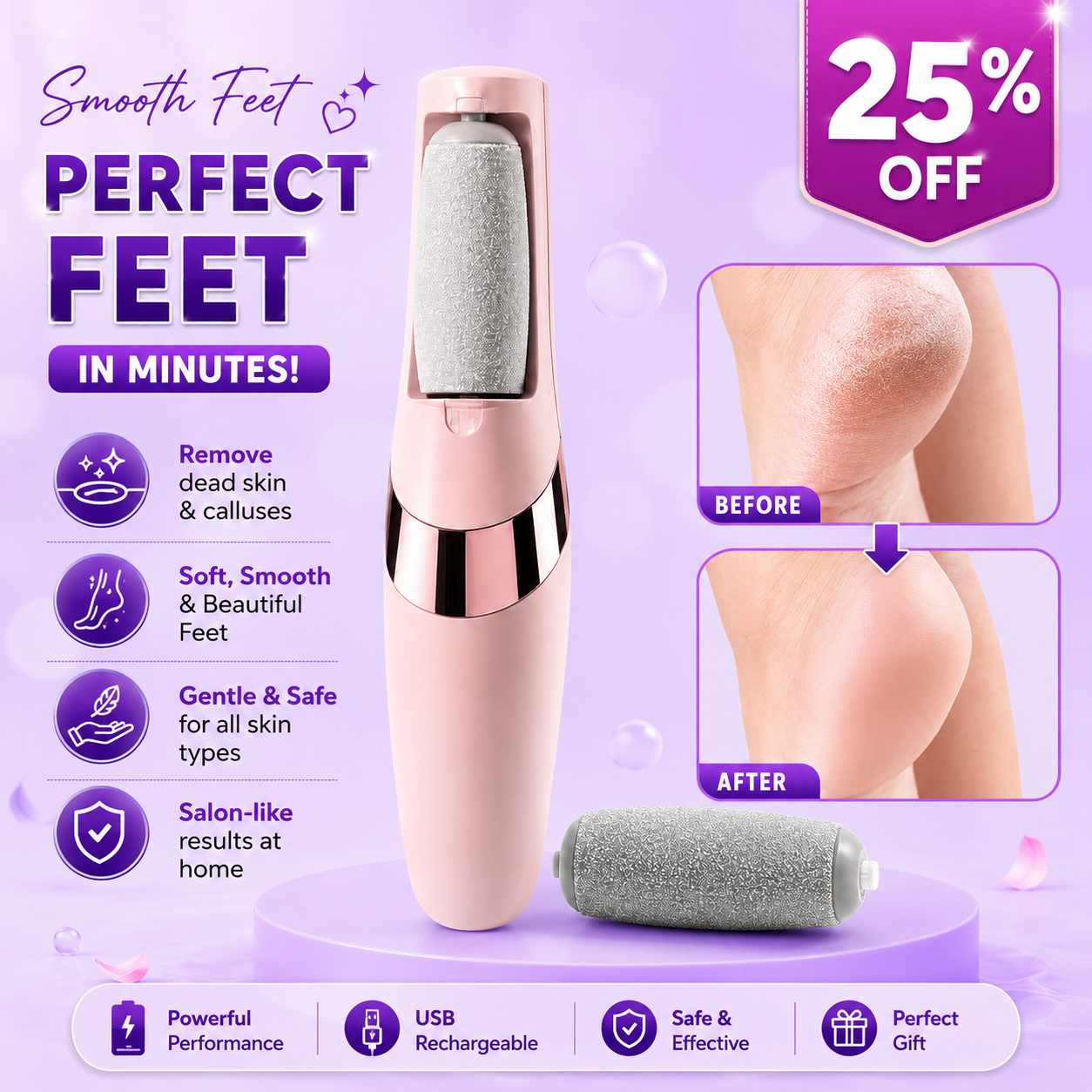 Electric Pedicure Foot File Callus Remover – Rechargeable Foot Care Tool